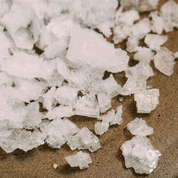 Close-up of coarse white salt crystals